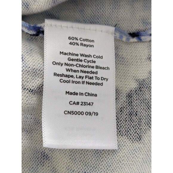 Talbots Sweater Women's sz P (XS) Petite India Ink Blue Bird Floral Toile Scoop - Picture 11 of 13